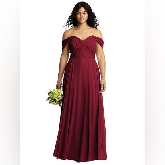 Dessy Off-the-Shoulder Draped Chiffon Maxi Dress 22W - Picture 1 of 12